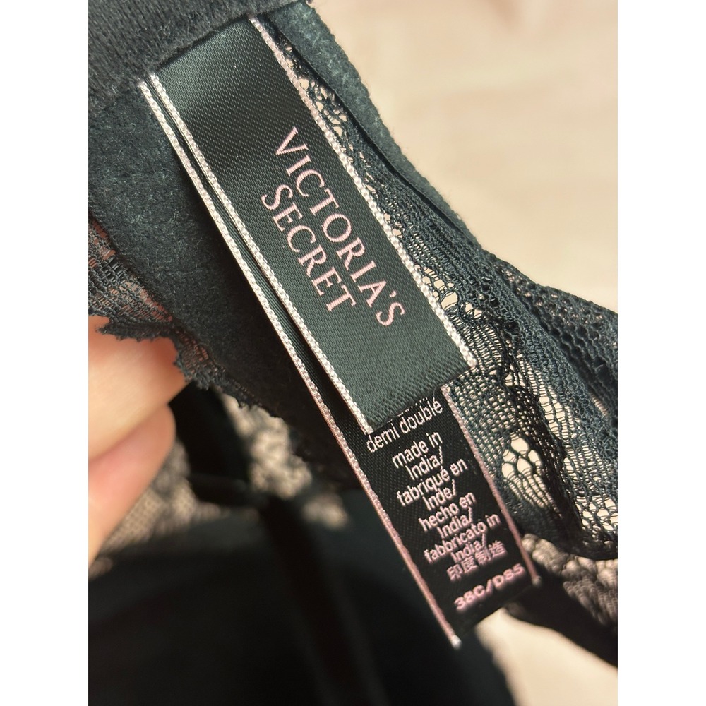 Victoria's Secret Dream Angels Lined Demi Double Black Lace Trim Bra 38C D85 - Picture 5 of 5